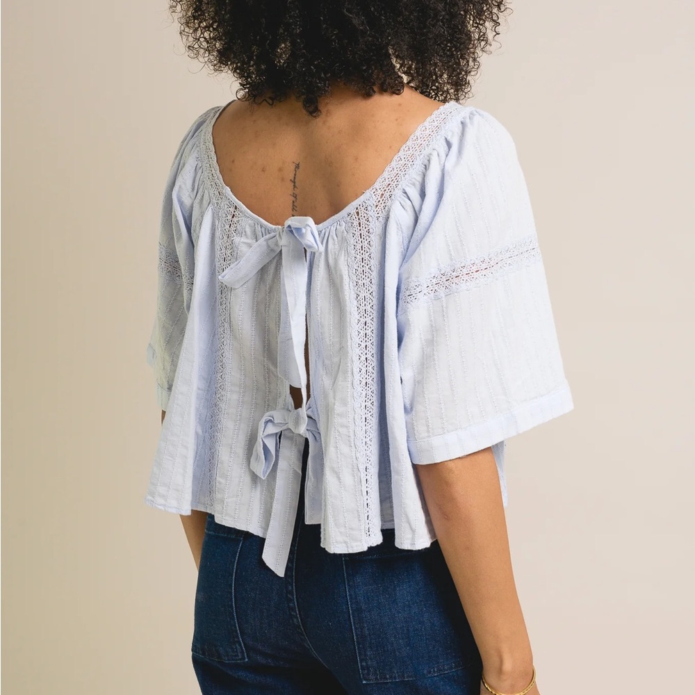 Women's Bow Back Ribbon Lace Blouse